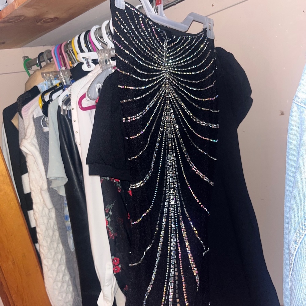 Long sparkly black skirt